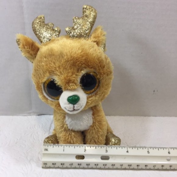 TY Beanie Boo "Glitzy" Reindeer Gold Glitter Eyes 2018 TySilk No Tags 7.5" - Picture 3 of 4